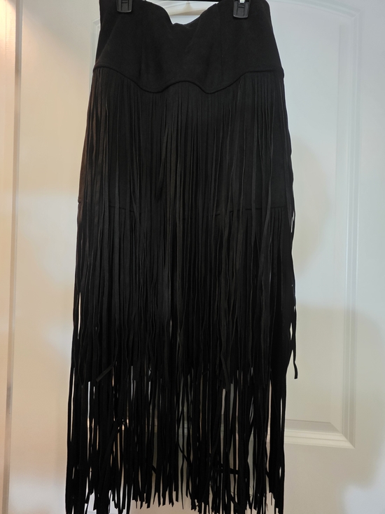 Dresses & Skirts - Black Suede Tiered Fringe Maxi Skirt